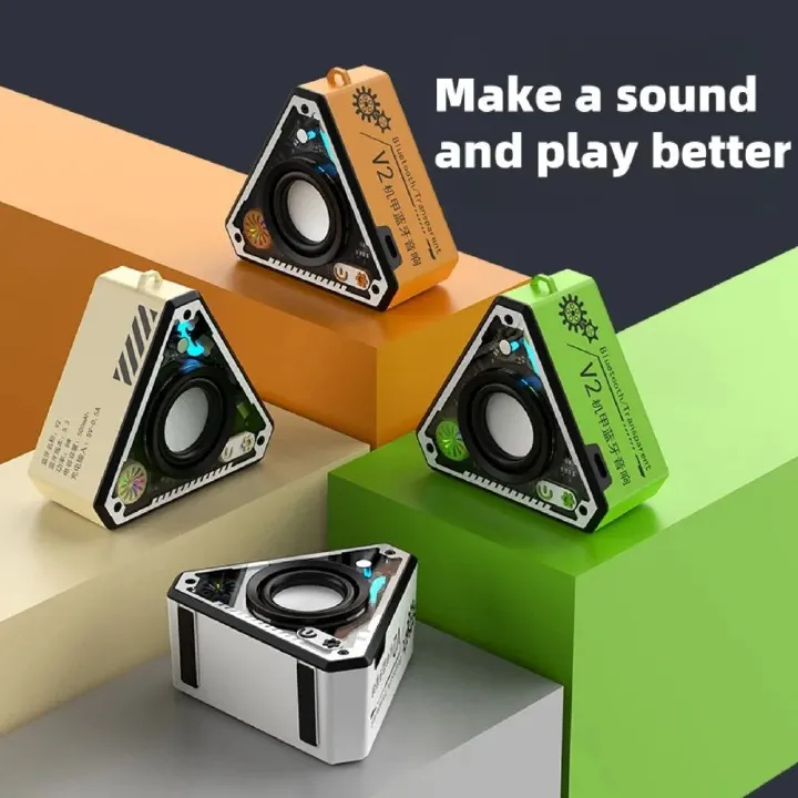 Stylish Portable Wireless Bluetooth Speaker Triangle Mecha Style Creative Wireless Speaker Outdoor and indoor Use Colorful Atmosphere Lights Creative Birthday Gifts Ideal Gift for Women Girls and Boys