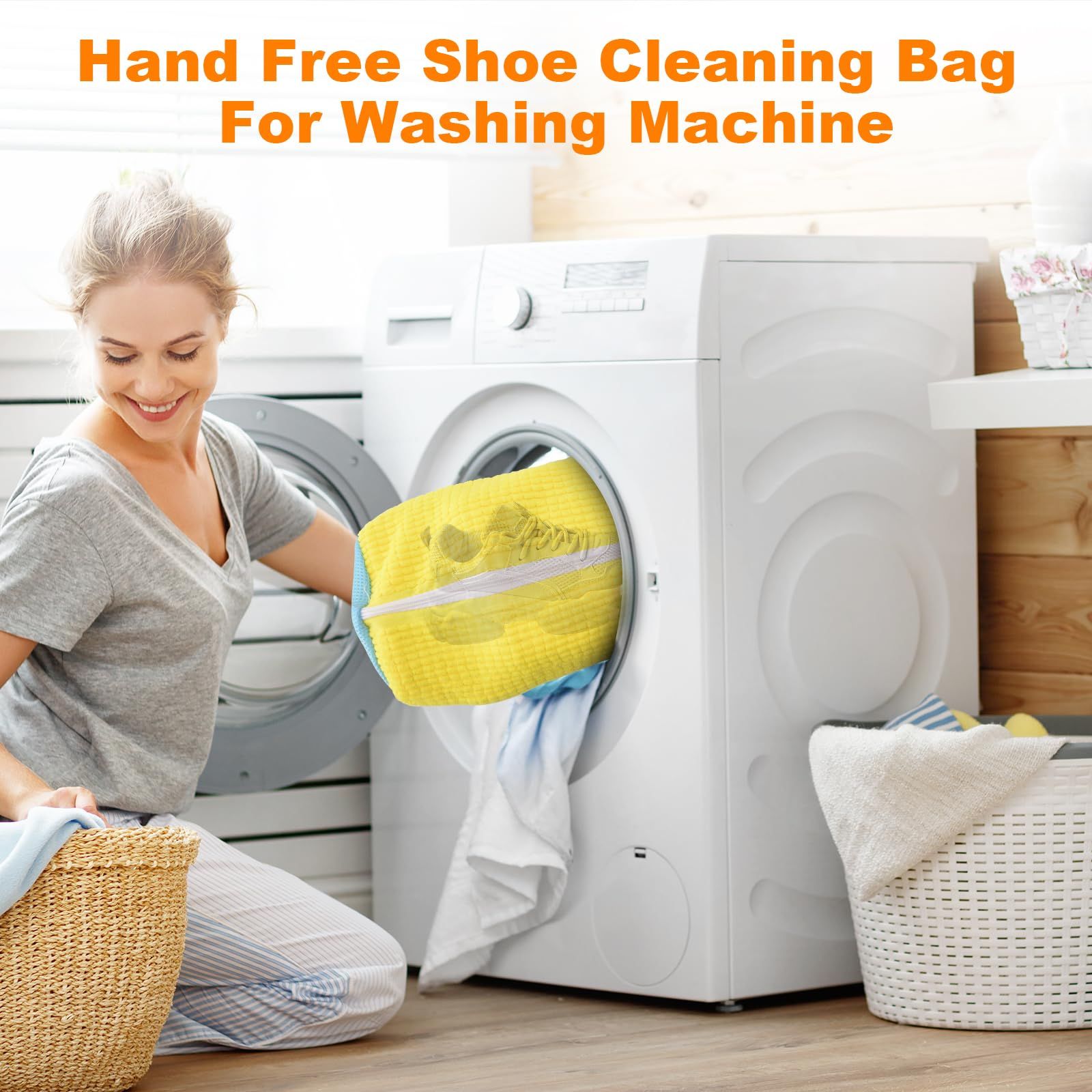 Washing Machine Bag Reusable Laundry Kit with Zipper Deep 360° Cleaning Shoe Bag Lightweight Portable Shoe Cleaner for Sneakers Canvas Tennis Trainers Laundry Storage Bag Value Gift for Women Mother