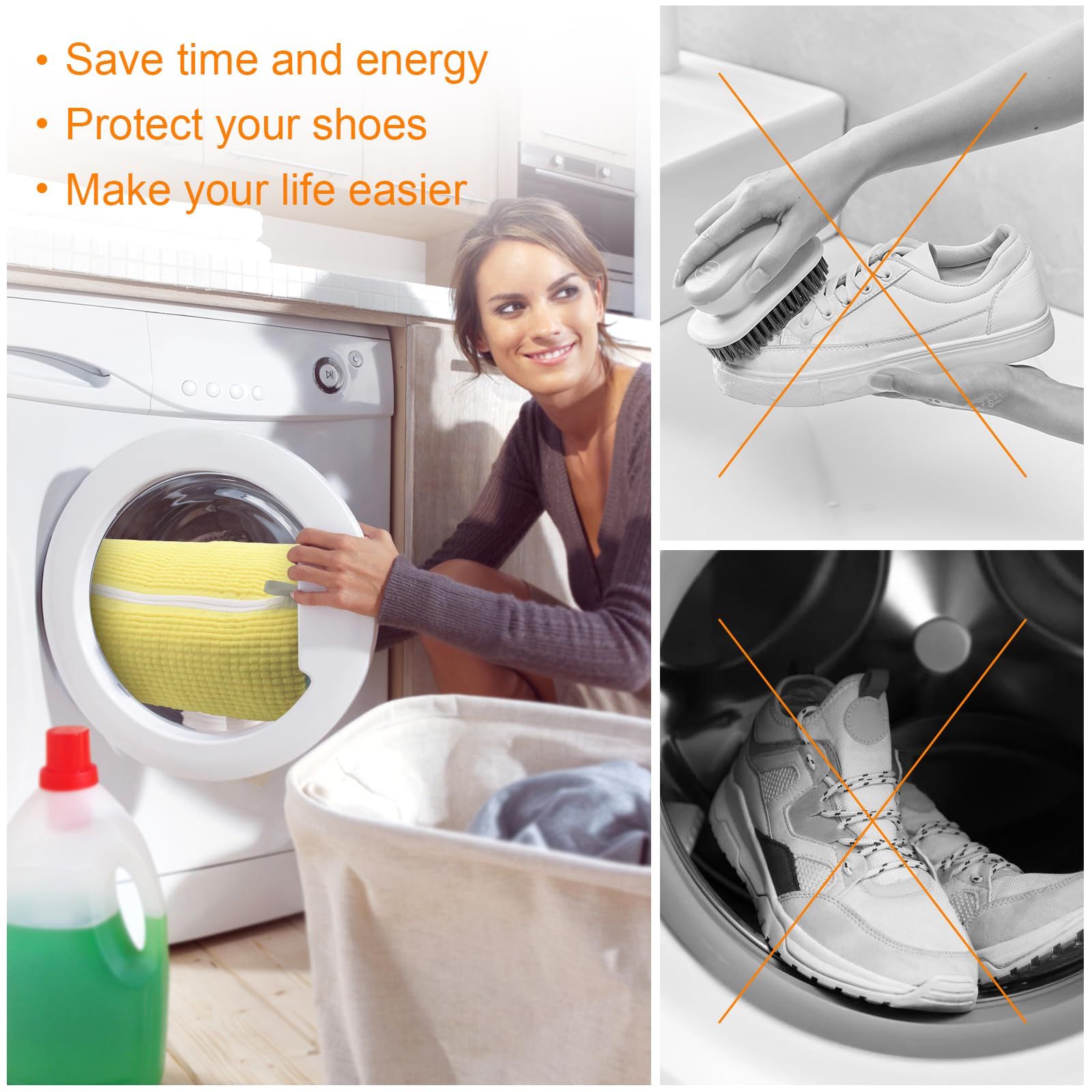 Washing Machine Bag Reusable Laundry Kit with Zipper Deep 360° Cleaning Shoe Bag Lightweight Portable Shoe Cleaner for Sneakers Canvas Tennis Trainers Laundry Storage Bag Value Gift for Women Mother