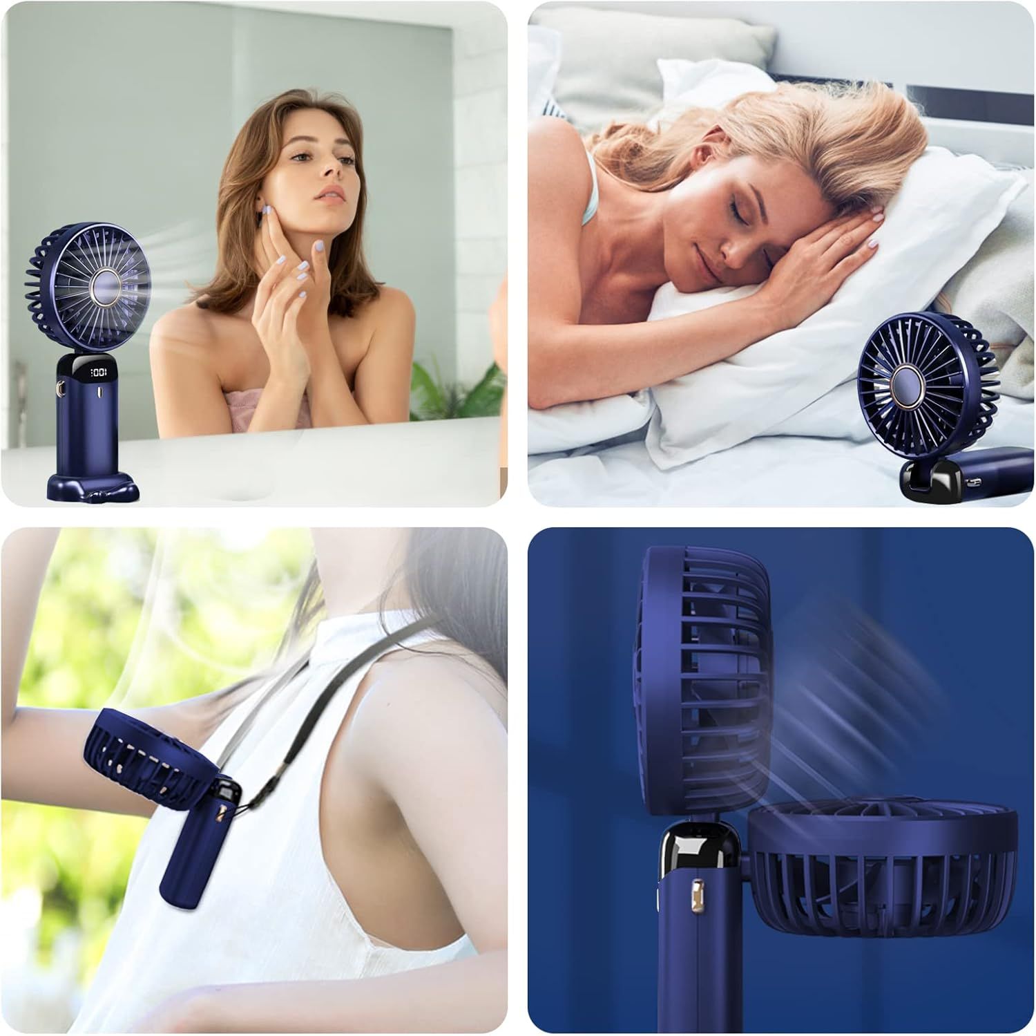 Hand Held Fan,Portable Handheld USB Rechargeable Fans with 5 Speeds,Battery Operated Mini Fan Foldable Desk Desktop Fans with LED Display for Home Office Bedroom Outdoor Travel Useful Gift