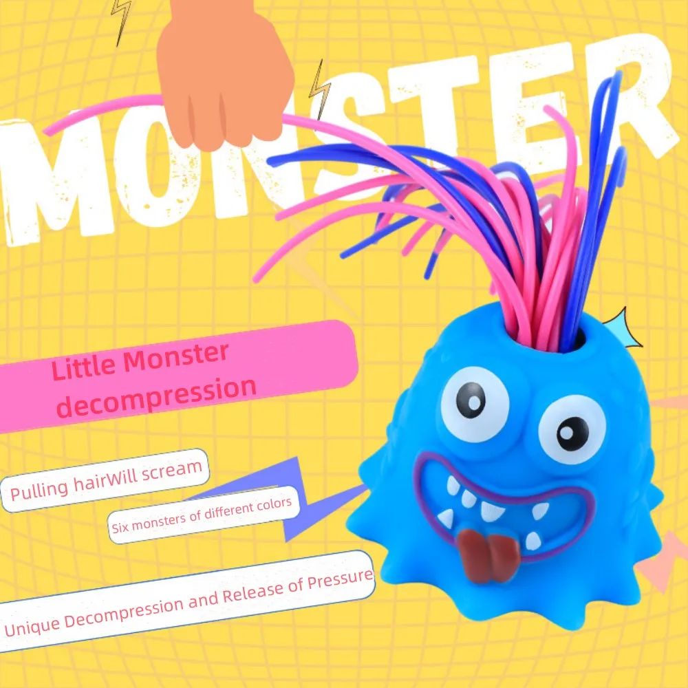 Creative Novelty Funny Hair Pulling Will Be Screaming Little Monster Toys Squeeze Prank Fidget Sound Toy Stress Relief Toy with Different Screaming and Venting Fidget Toys for Adults Teens Kids