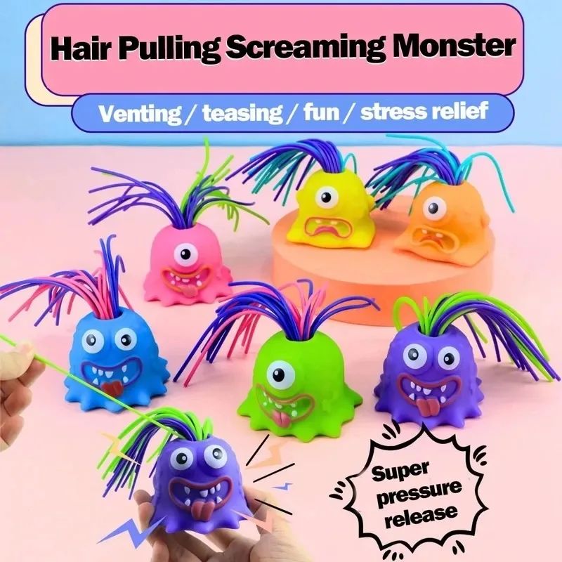 Fidget Toys Hair Fun Pulling Stress Relief Toys with Differernt Screams Novelty Screaming Monster for Adults Teens and Kids New Novelty Funny Screaming Little Monster Toys