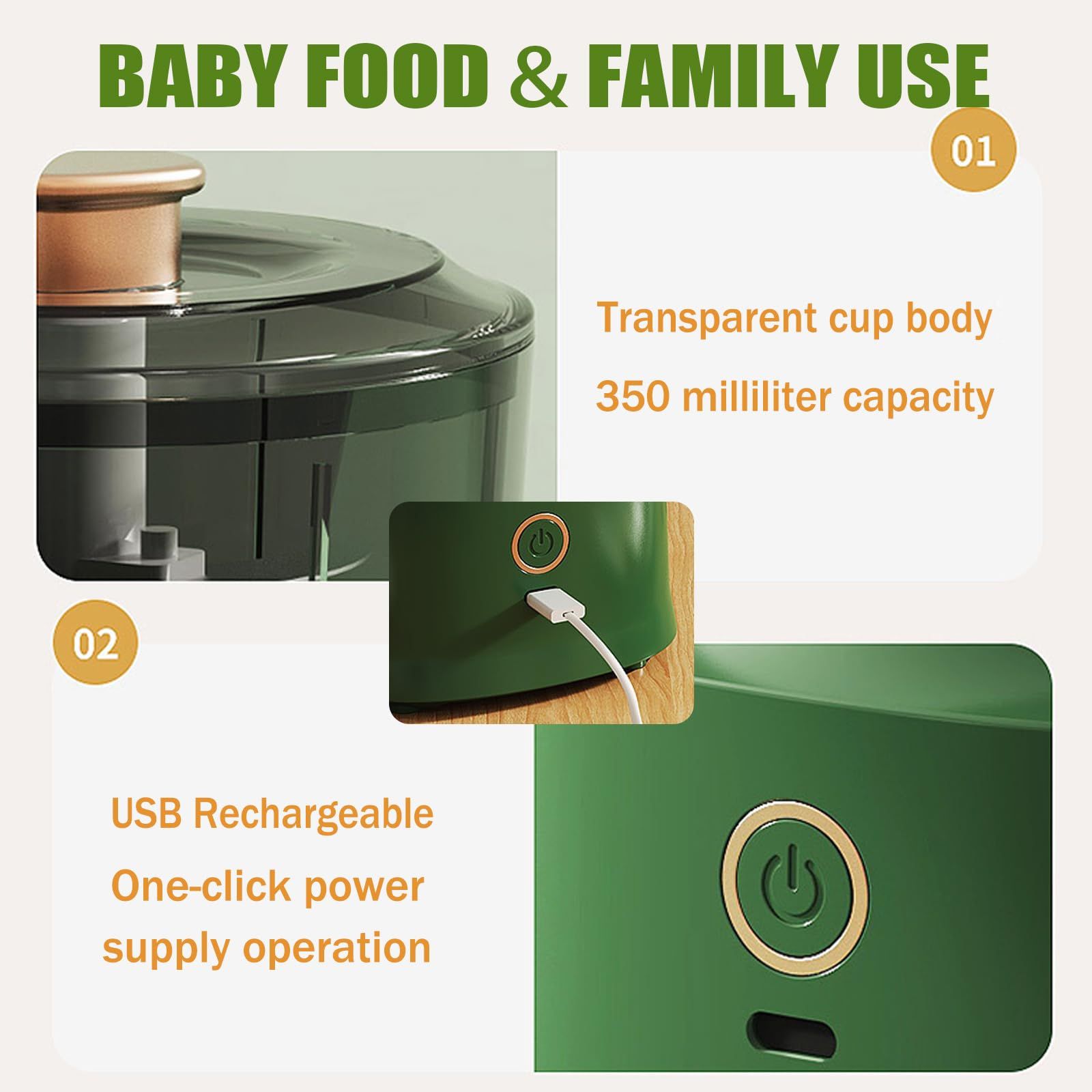 Electric Garlic Chopper Garlic Masher Mincer 350ml USB Rechargeable Garlic Mincer 350ml Baby Food Machine Meat Grinder Vegetable Cutter with Stainless Steel Blade Mini Chopper for Baby Food Family Use