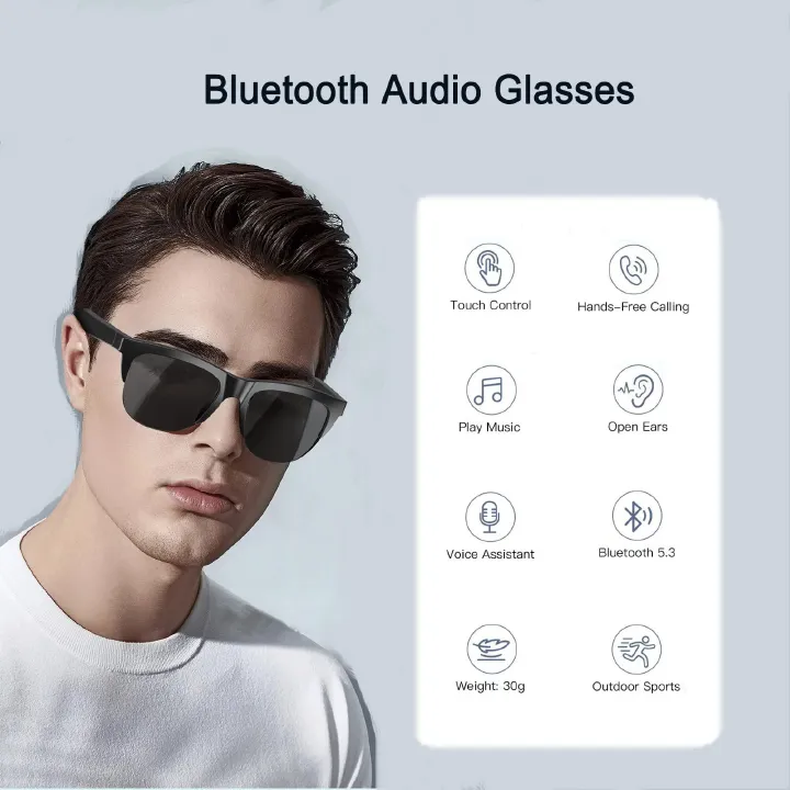 New Smart Bluetooth V5.3 Sunglasses Wireless Stereo Sound UV Protection Waterproof Built-in Speakers Mic for Music Calls Lightweight Ergonomic Black Frame Fashion Design Smart Glasses Best Gift
