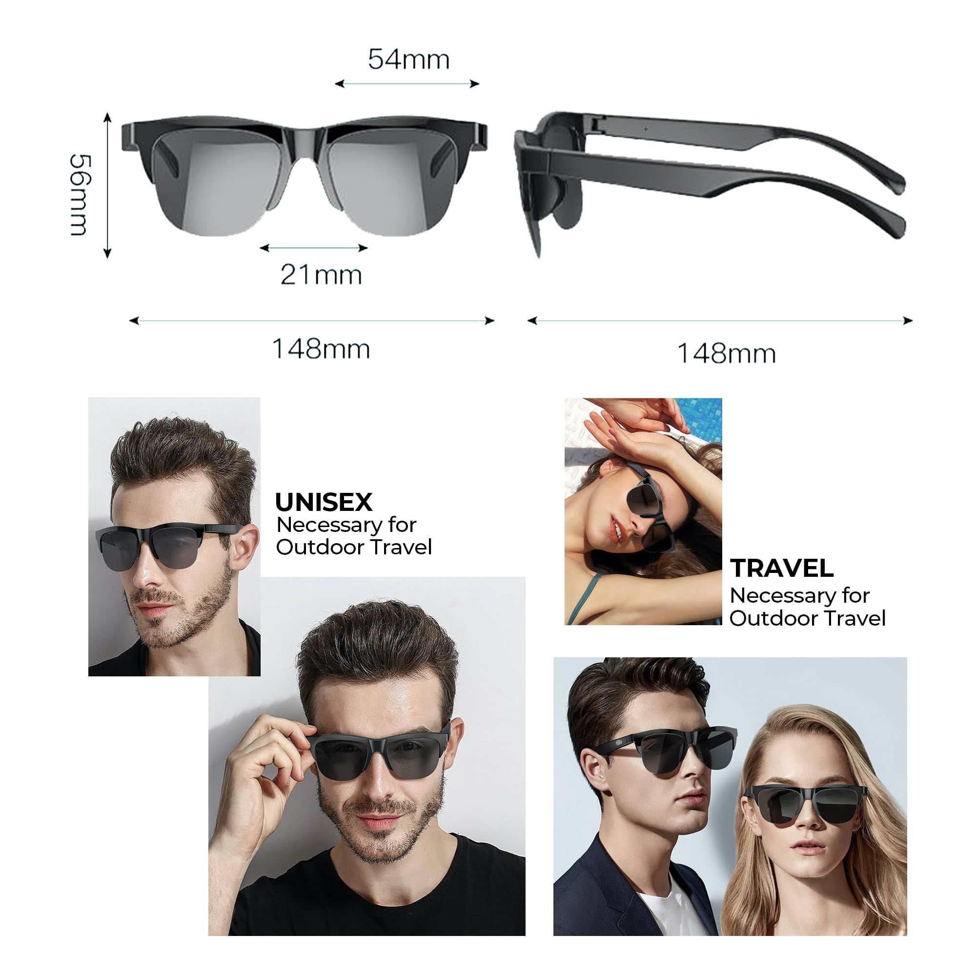 Smart Glasses V5.3 Bluetooth Sunglasses with Open Ear Speaker Headset Headphone Sunglasses Indoor Outdoor Bluetooth Speaker Sports UV Sun Protection Polarized Sunglasses Mens Women Audio Glasses