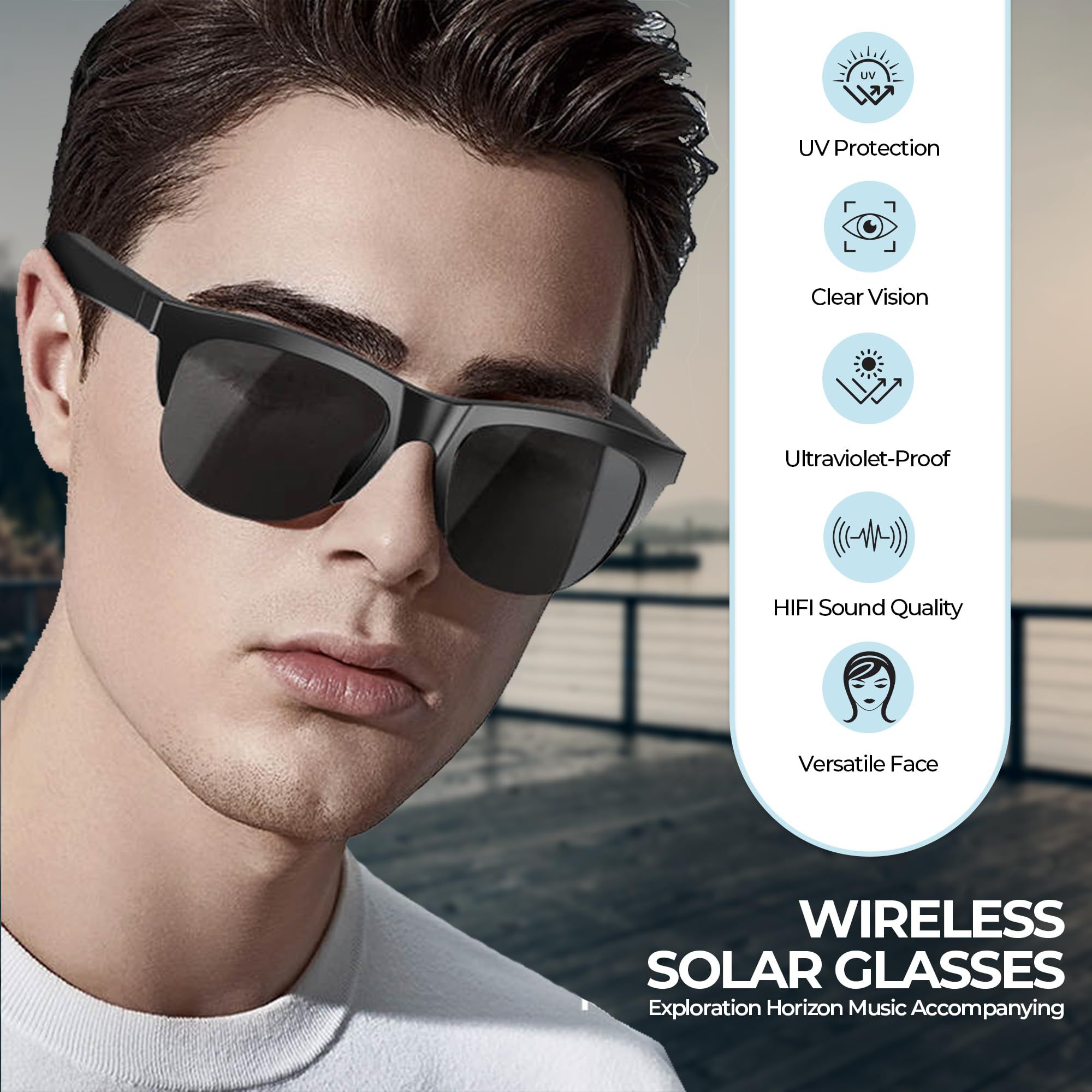 Smart Glasses V5.3 Bluetooth Sunglasses with Open Ear Speaker Headset Headphone Sunglasses Indoor Outdoor Bluetooth Speaker Sports UV Sun Protection Polarized Sunglasses Mens Women Audio Glasses