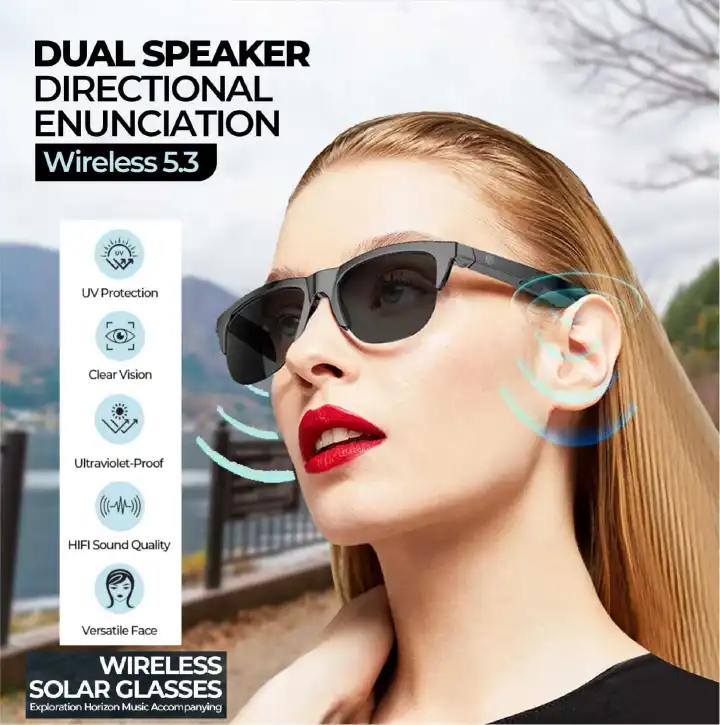 Smart Glasses V5.3 Bluetooth Sunglasses with Open Ear Speaker Headset Headphone Sunglasses Indoor Outdoor Bluetooth Speaker Sports UV Sun Protection Polarized Sunglasses Mens Women Audio Glasses