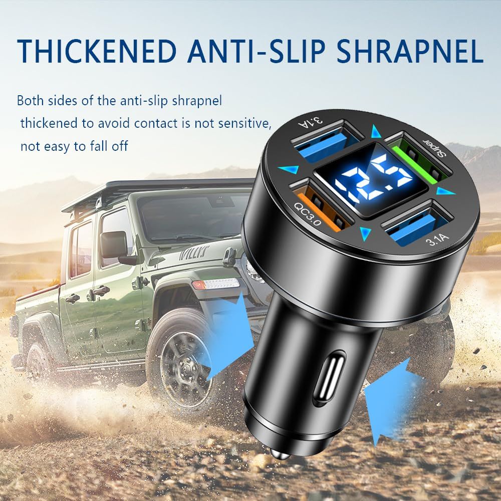 Max 160W Car Charger,4 Ports Super Fast Car Charger Adapter with Voltmeter,QC3.0/Super Port Cigarette Lighter USB Charger