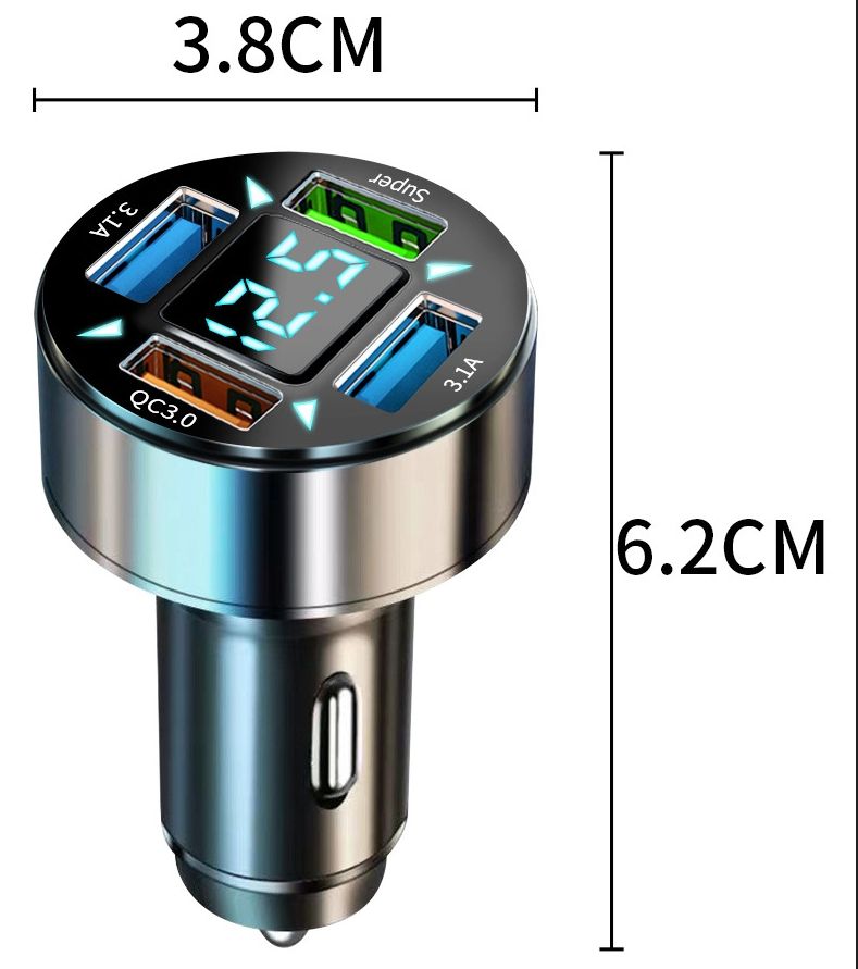 Max 160W Car Charger,4 Ports Super Fast Car Charger Adapter with Voltmeter,QC3.0/Super Port Cigarette Lighter USB Charger