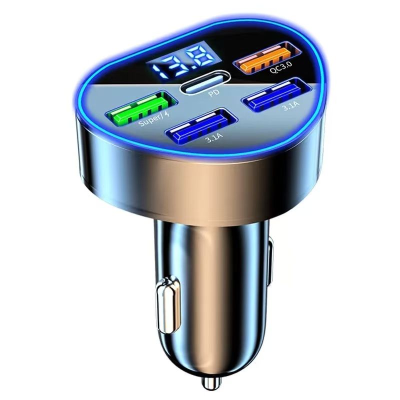 Max 160W Car Charger,4 Ports Super Fast Car Charger Adapter with Voltmeter,QC3.0/Super Port Cigarette Lighter USB Charger