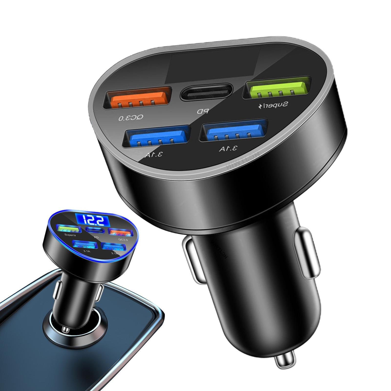 Max 160W Car Charger,4 Ports Super Fast Car Charger Adapter with Voltmeter,QC3.0/Super Port Cigarette Lighter USB Charger