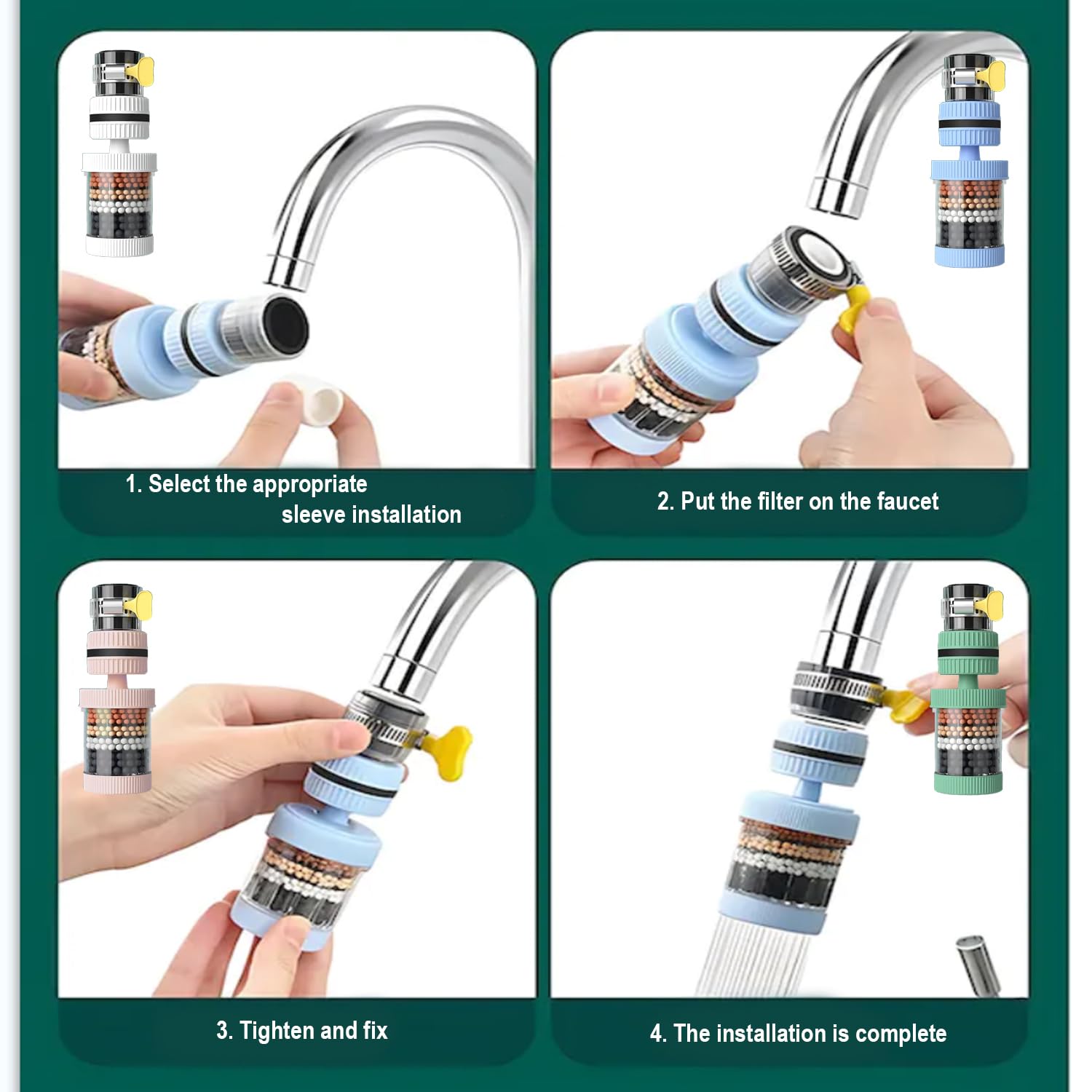 2 Pcs Upgrade Tap Water Filter Adjustable Water Filter Visible filtering effect 6 Layers filtration 360 Degree Rotating Faucet Water Filter Kitchen Bathroom Universal Detachable for Cleaning and Reuse