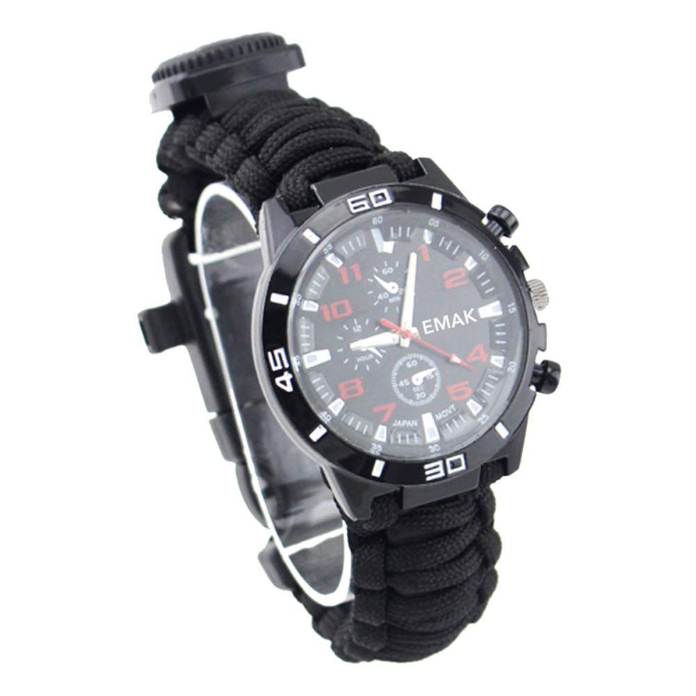 Outdoor Sports Watch, Multifunctional Survival Wristband, Survival Whistle, Stick, Compass, Thermometer, Outdoor Equipment