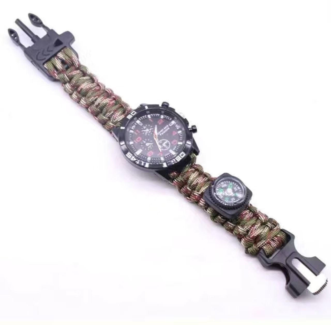 Outdoor Sports Watch, Multifunctional Survival Wristband, Survival Whistle, Stick, Compass, Thermometer, Outdoor Equipment