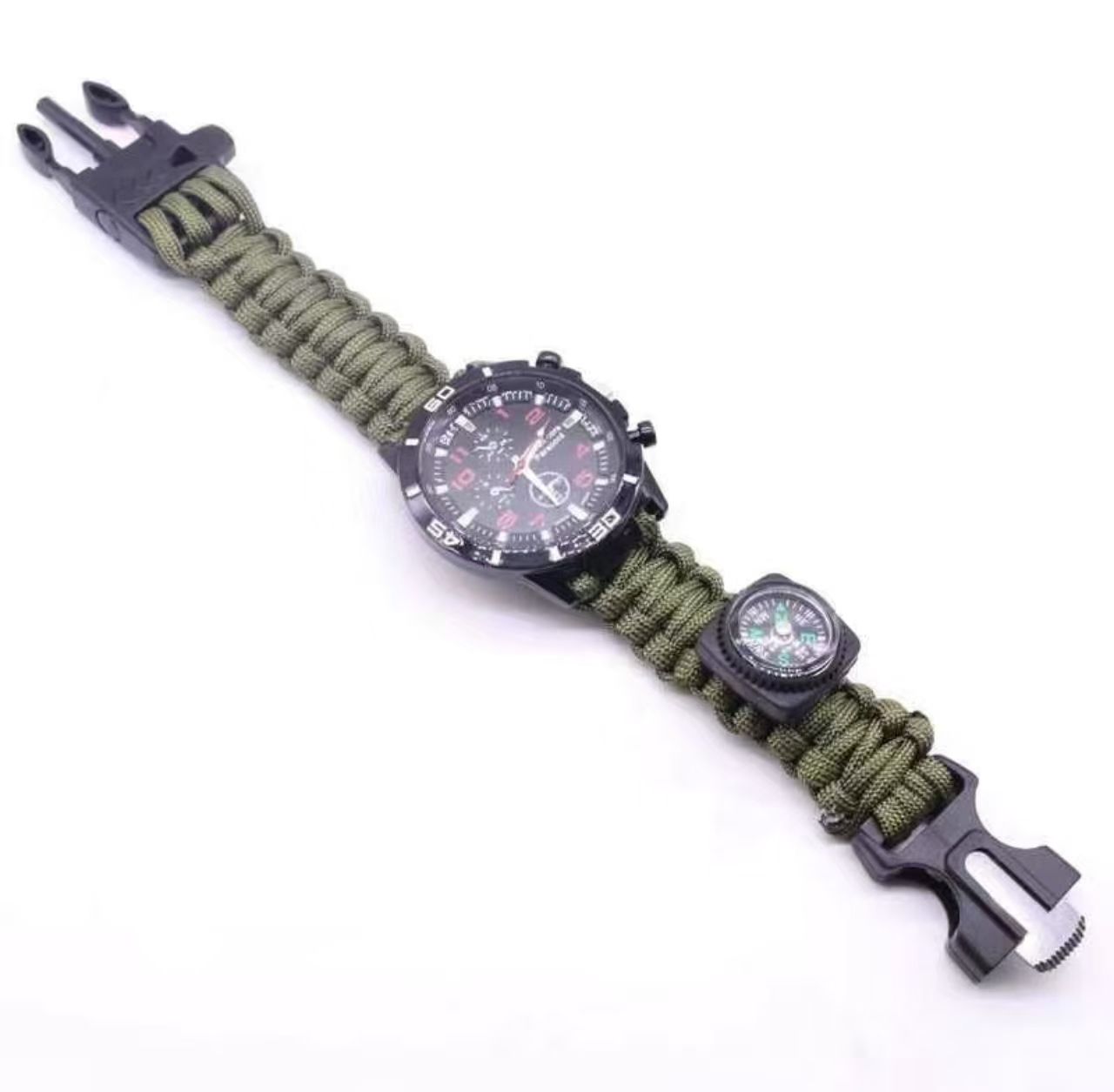 Outdoor Sports Watch, Multifunctional Survival Wristband, Survival Whistle, Stick, Compass, Thermometer, Outdoor Equipment