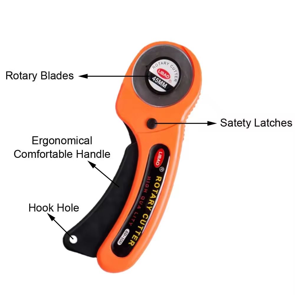 Rotary Cutter Professional 45mm Rotary Fabric Cutter with Safety Lock for Fabric Leather Craft Cutting Tools with Ergonomic Handle for DIY Fabric Patchwork Sewing Quilting Craft Rotary Cutting Tool