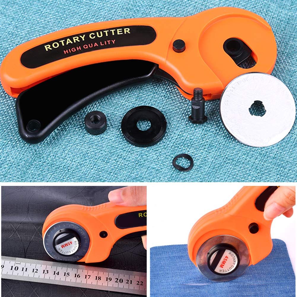 Rotary Cutter Professional 45mm Rotary Fabric Cutter with Safety Lock for Fabric Leather Craft Cutting Tools with Ergonomic Handle for DIY Fabric Patchwork Sewing Quilting Craft Rotary Cutting Tool