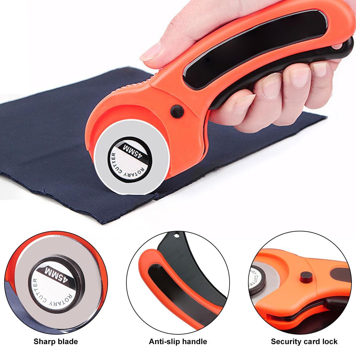 Professional 45mm Rotary Fabric Cutter Ergonomic Handle Rotary Cutter for Fabric Soft Handle and Safety Lock for Precise Cutting Sewing Fabric Cutting Leather Cutting and Other DIY Hand Tools Project