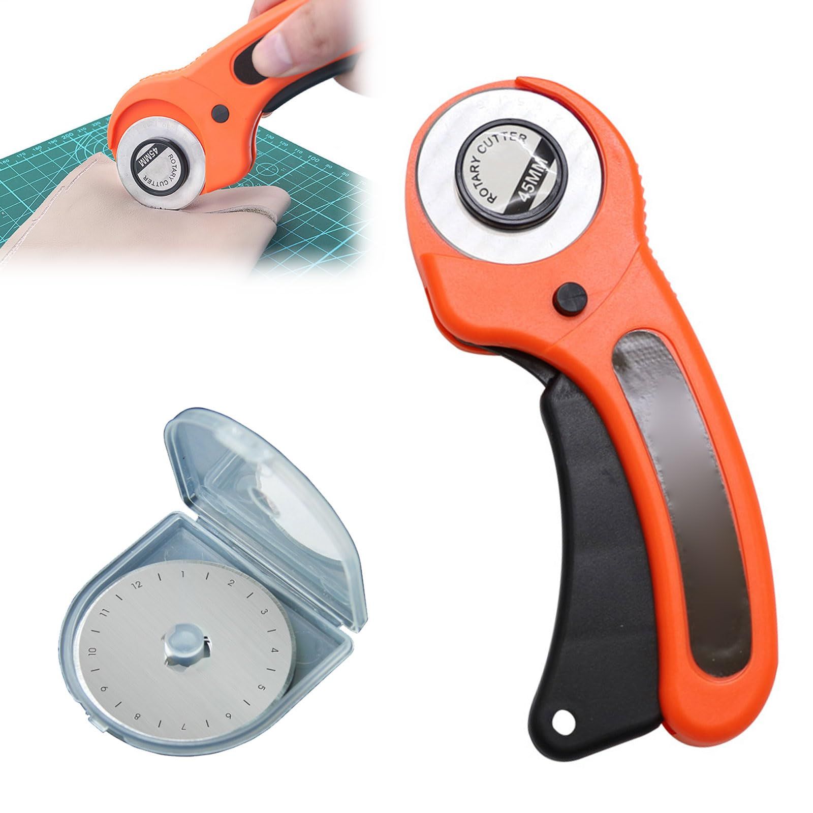 Professional 45mm Rotary Fabric Cutter Ergonomic Handle Rotary Cutter for Fabric Soft Handle and Safety Lock for Precise Cutting Sewing Fabric Cutting Leather Cutting and Other DIY Hand Tools Project