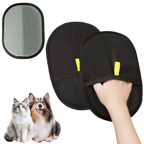 2025 Upgraded Pet Grooming Gloves Pet Hair Removal Glove for Cats Dogs Samll Animals Efficient Grooming De-Shedding Tool Reusable Hair Remover for Washing Deshedding Double Sided Grooming Gloves