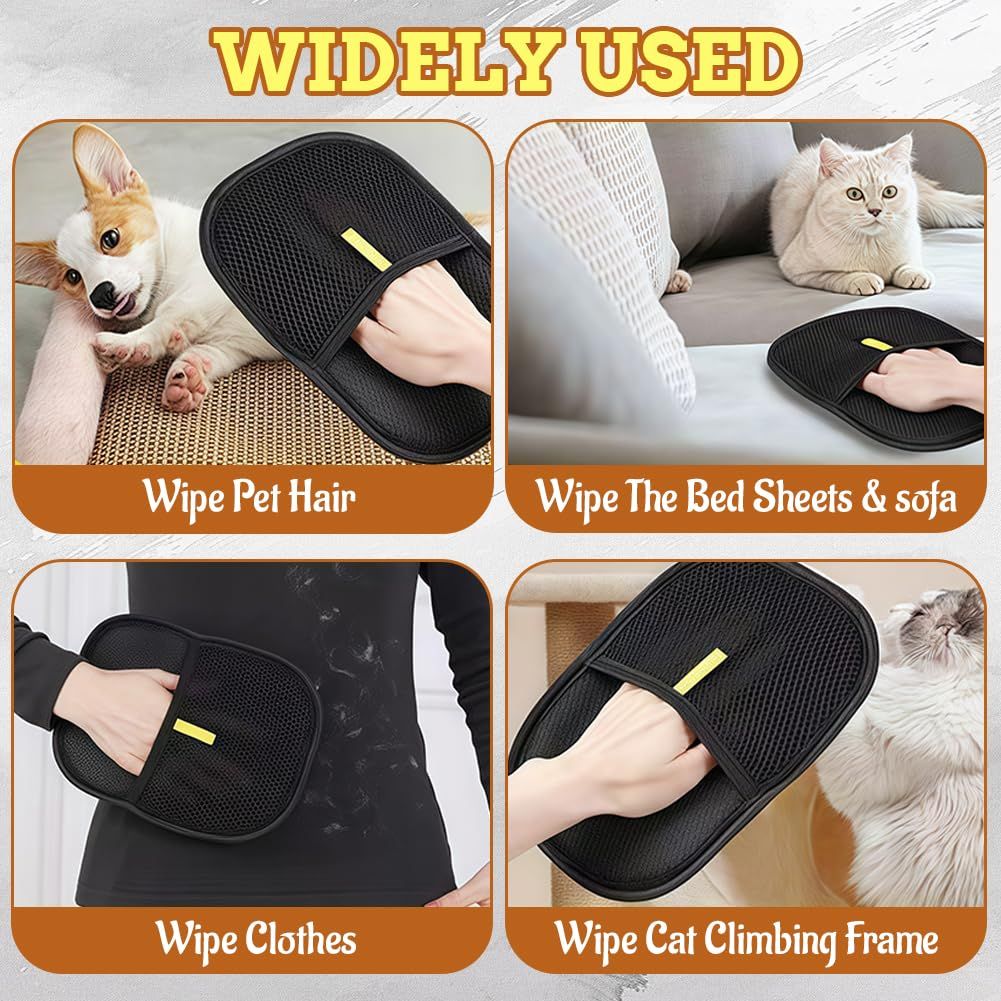 2025 Upgraded Pet Grooming Gloves Pet Hair Removal Glove for Cats Dogs Samll Animals Efficient Grooming De-Shedding Tool Reusable Hair Remover for Washing Deshedding Double Sided Grooming Gloves