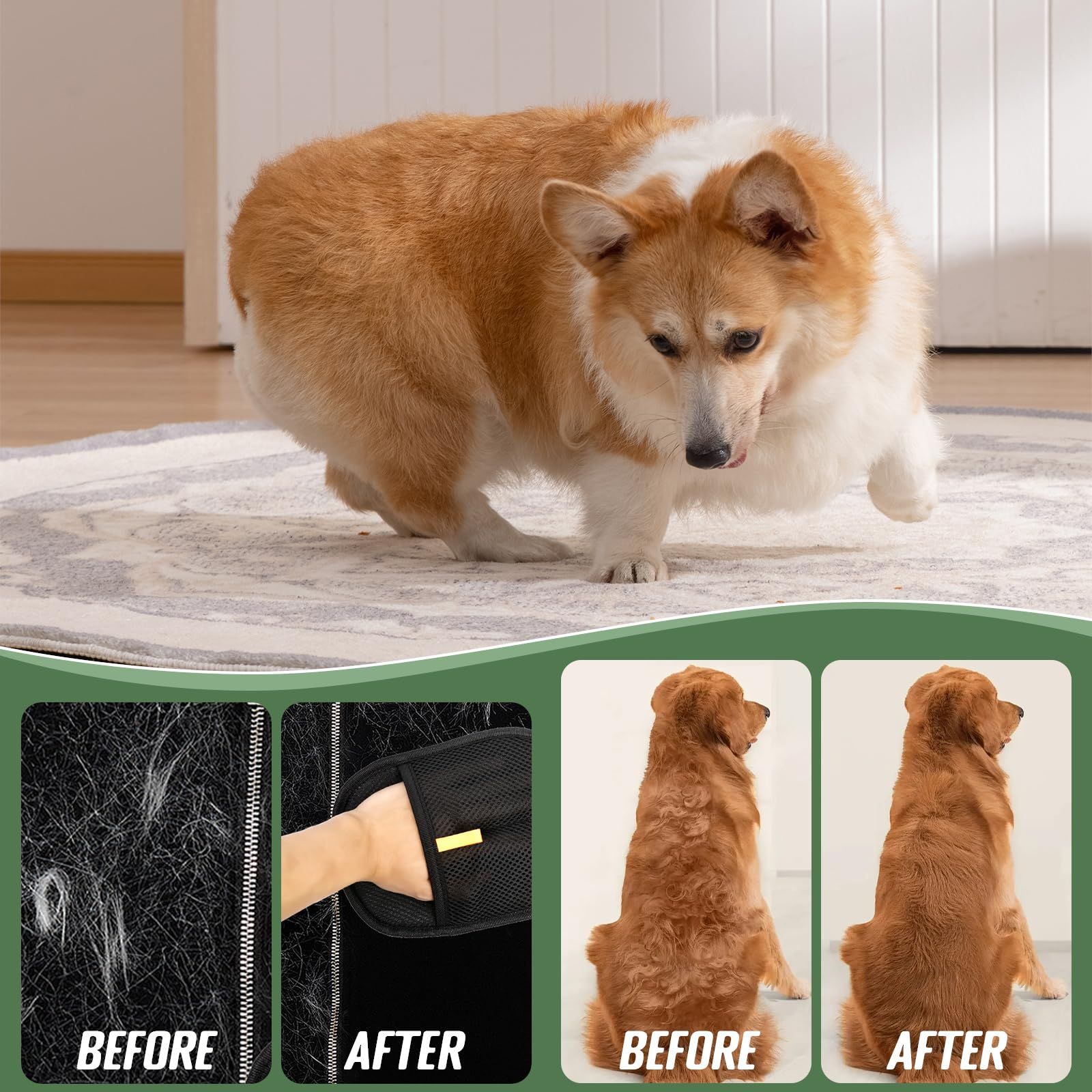 2025 Upgraded Pet Grooming Gloves Pet Hair Removal Glove for Cats Dogs Samll Animals Efficient Grooming De-Shedding Tool Reusable Hair Remover for Washing Deshedding Double Sided Grooming Gloves