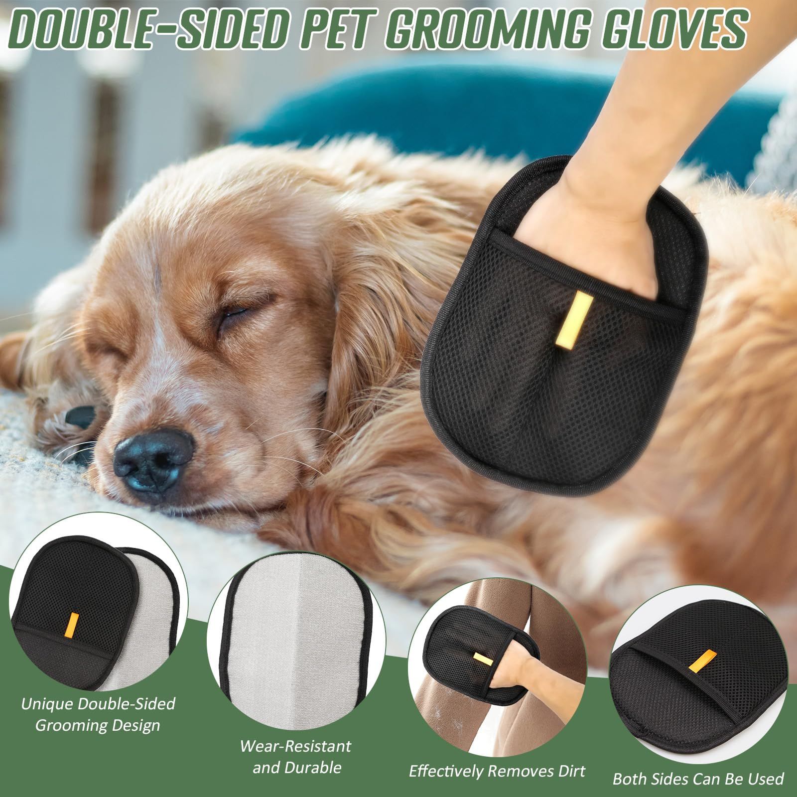 1/2 Pcs Pet Grooming Gloves Double Sided Grooming Glove for Pets Hair Remover Gloves Reusable Grooming Gloves Hands on Static Removal Gloves Pet Hair Multiuse Grooming Gloves for Washing Deshedding