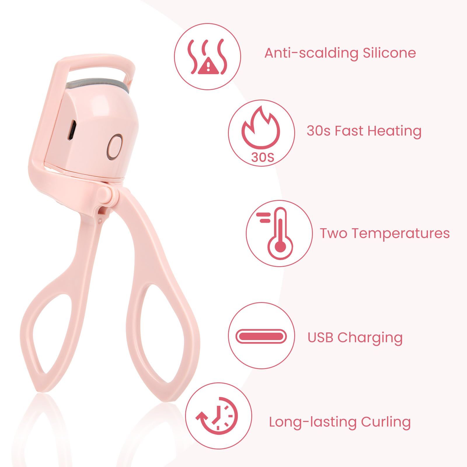 Portable Electric Heated Eyelash Curler USB Rechargeable Heated Lash Curler with Quick HeatUp MultiTemp Settings Natural Curl AntiScald Silicone Long Lasting Curling Eyelash Makeup