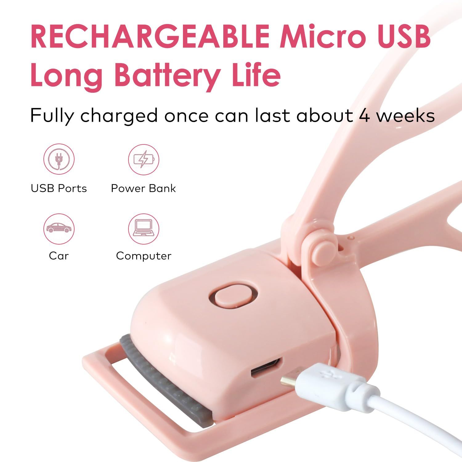 Portable Electric Heated Eyelash Curler USB Rechargeable Heated Lash Curler with Quick HeatUp MultiTemp Settings Natural Curl AntiScald Silicone Long Lasting Curling Eyelash Makeup