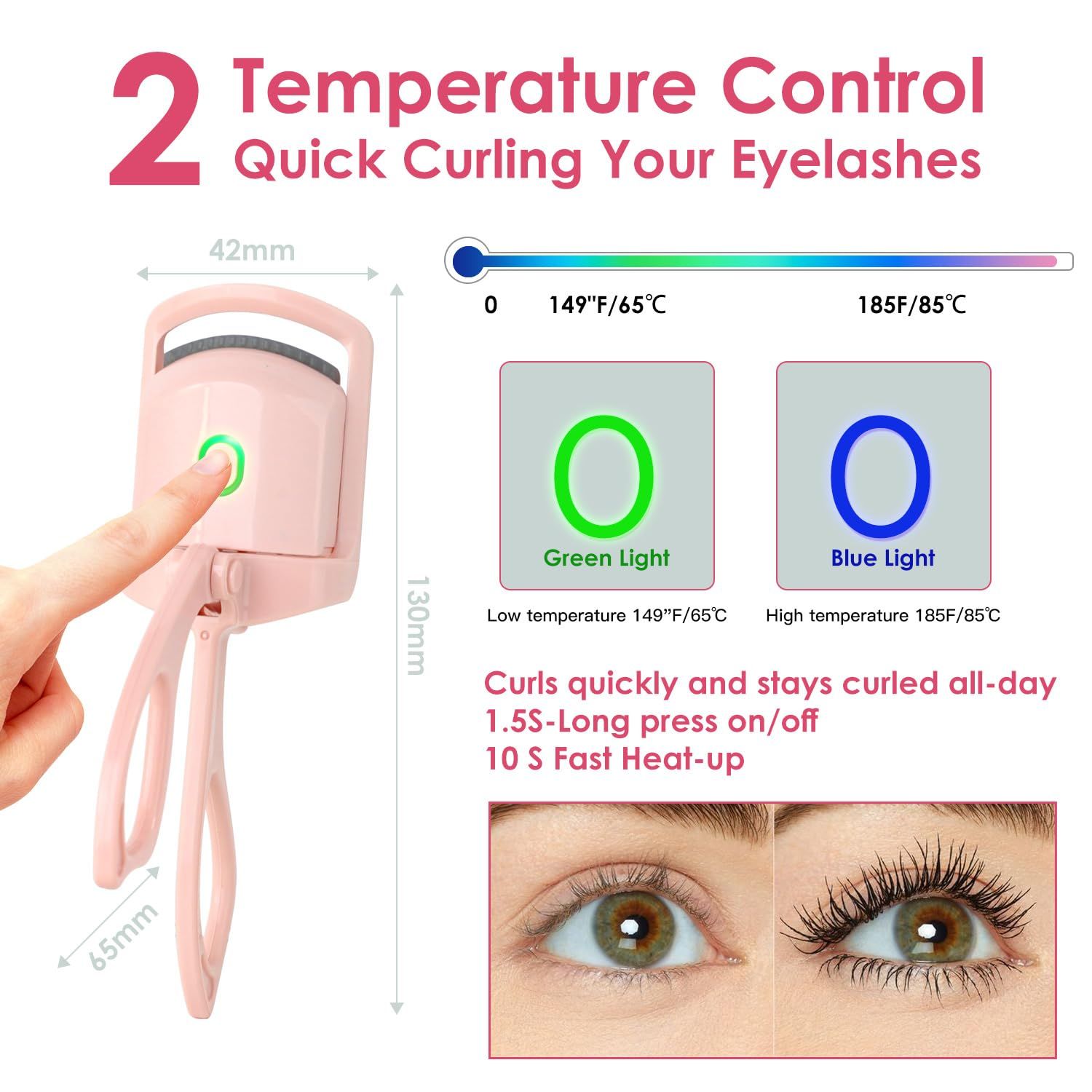 Portable Electric Heated Eyelash Curler USB Rechargeable Heated Lash Curler with Quick HeatUp MultiTemp Settings Natural Curl AntiScald Silicone Long Lasting Curling Eyelash Makeup