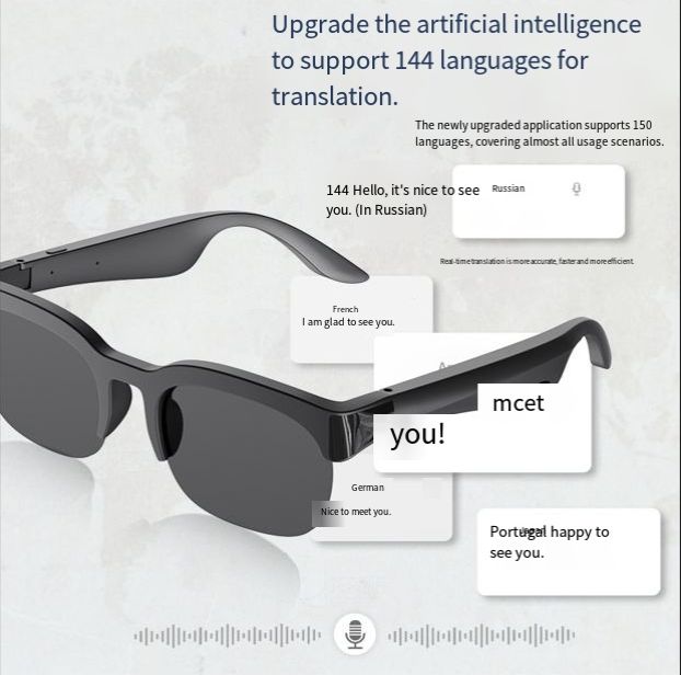 New Smart Translator Glasses Wireless Bluetooth Glasses With Microphone Earphone Glasses Bluetooth Glasses with 144 Translation UV Protection IPX5 Waterproof Music Calling for Travel Work Fashion Gift
