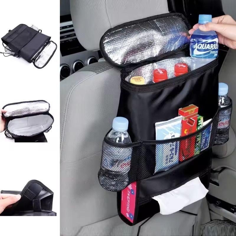 Multifunction Car Seat Organizer and Cooler Set Multi-Pocket Travel Insulated Drinks Holder Cooler Storage Bag Cool Wrap Bottle Bag with Mesh Pockets Heat-Preservation Waterproof Bigger-Capacity