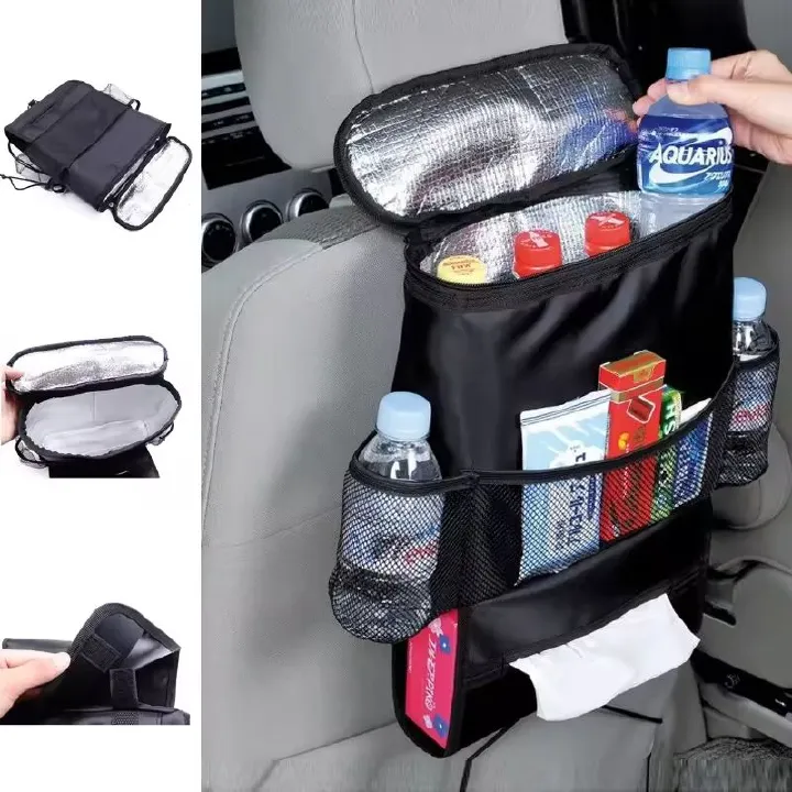 Multifunction Car Seat Organizer and Cooler Set Multi-Pocket Travel Insulated Drinks Holder Cooler Storage Bag Cool Wrap Bottle Bag with Mesh Pockets Heat-Preservation Waterproof Bigger-Capacity