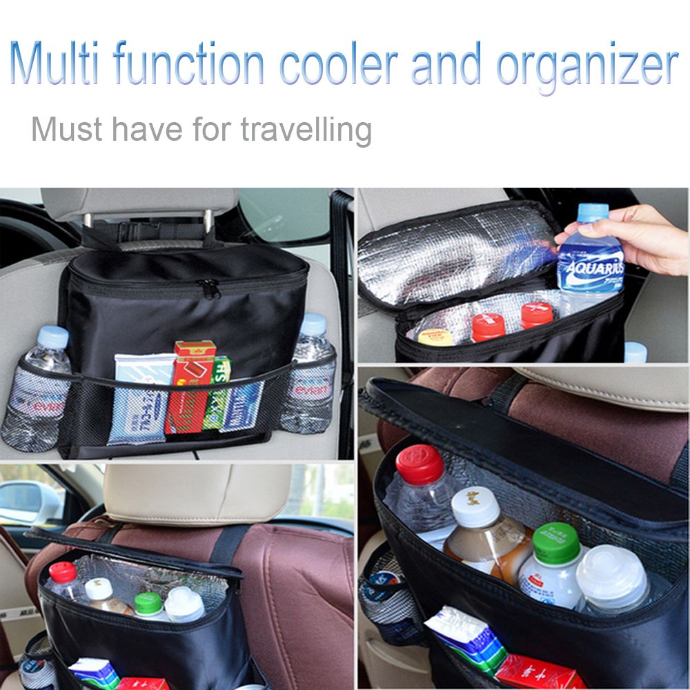Multifunction Car Seat Organizer and Cooler Set Multi-Pocket Travel Insulated Drinks Holder Cooler Storage Bag Cool Wrap Bottle Bag with Mesh Pockets Heat-Preservation Waterproof Bigger-Capacity