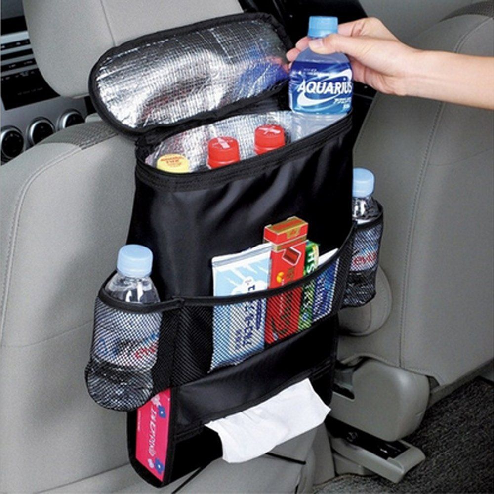 Multifunction Car Seat Organizer and Cooler Set Multi-Pocket Travel Insulated Drinks Holder Cooler Storage Bag Cool Wrap Bottle Bag with Mesh Pockets Heat-Preservation Waterproof Bigger-Capacity