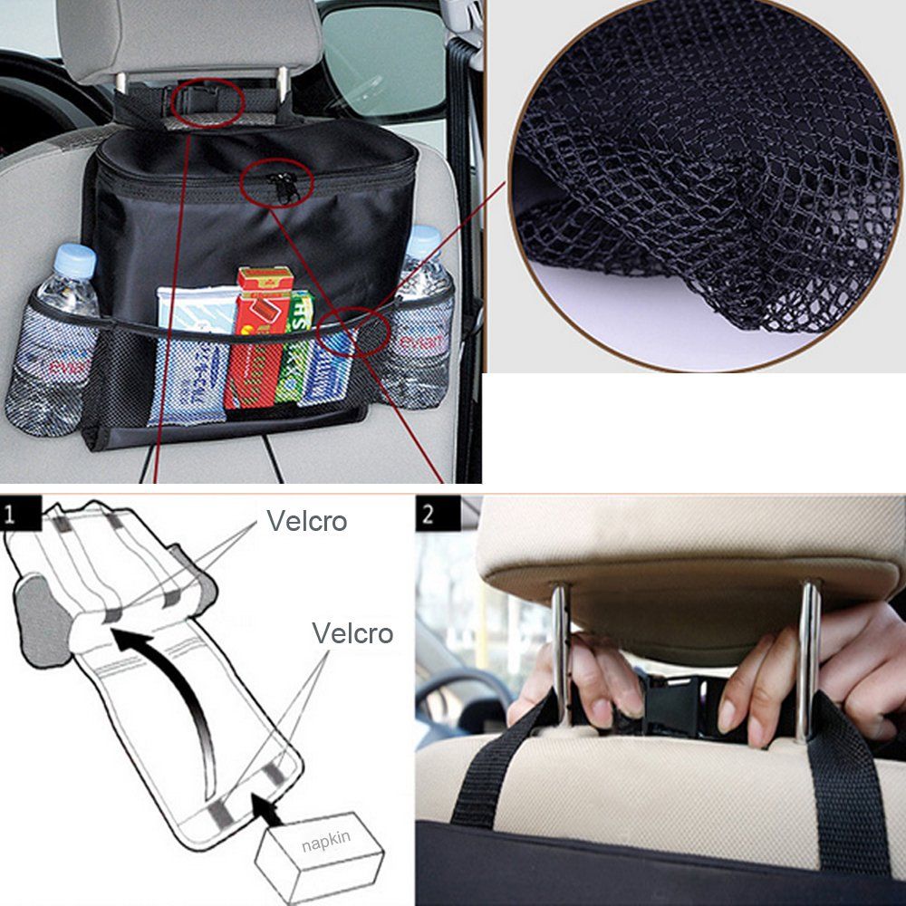 Multifunction Car Seat Organizer and Cooler Set Multi-Pocket Travel Insulated Drinks Holder Cooler Storage Bag Cool Wrap Bottle Bag with Mesh Pockets Heat-Preservation Waterproof Bigger-Capacity