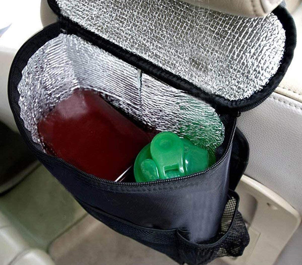 Multifunction Car Seat Organizer and Cooler Set Multi-Pocket Travel Insulated Drinks Holder Cooler Storage Bag Cool Wrap Bottle Bag with Mesh Pockets Heat-Preservation Waterproof Bigger-Capacity