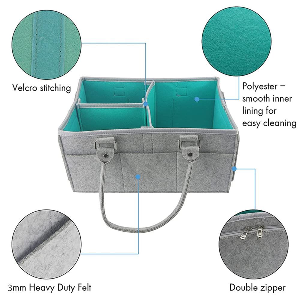 Upgrade Baby Diaper Caddy Organizer with Lid Large Diaper Basket Organizer Portable Tote Storage Bag for Travel Car Changing Table Nursery Foldable Felt Nursery Storage Bag Flexible Compartments