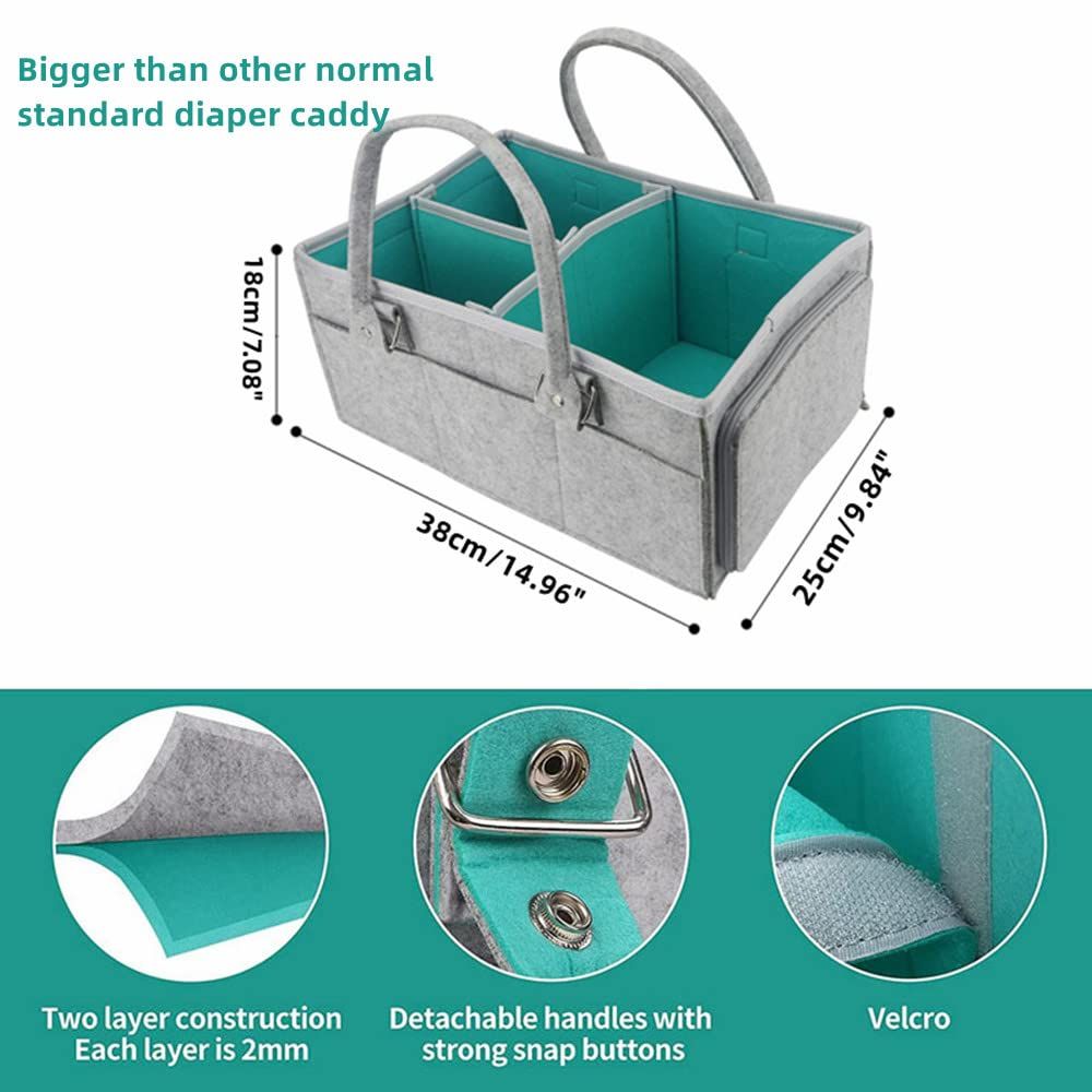 Upgrade Baby Diaper Caddy Organizer with Lid Large Diaper Basket Organizer Portable Tote Storage Bag for Travel Car Changing Table Nursery Foldable Felt Nursery Storage Bag Flexible Compartments