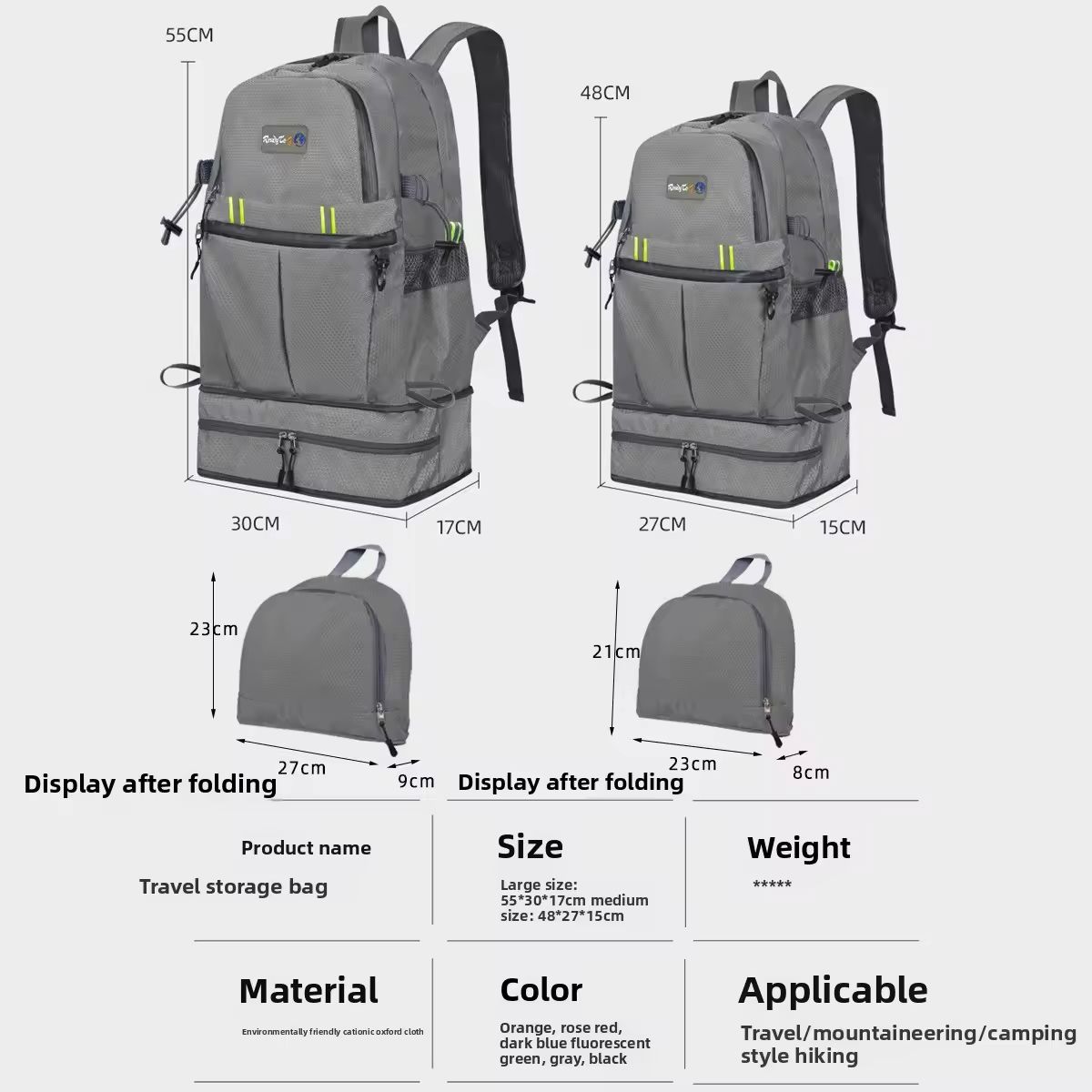 Large Capacity Lightweight Foldable Backpack, Hiking Backpack Ultralight Water Resistant Packable Daypack, Durable Travel  Bags  for School, Outdoor Sports, Travelling, Camping Biking Walking