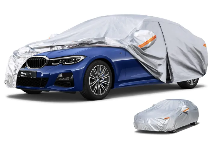 Car Cover Waterproof Breathable, Outdoor Full Cover Rain Sun UV Dust All Weather Protection, Universal Fit Most of car