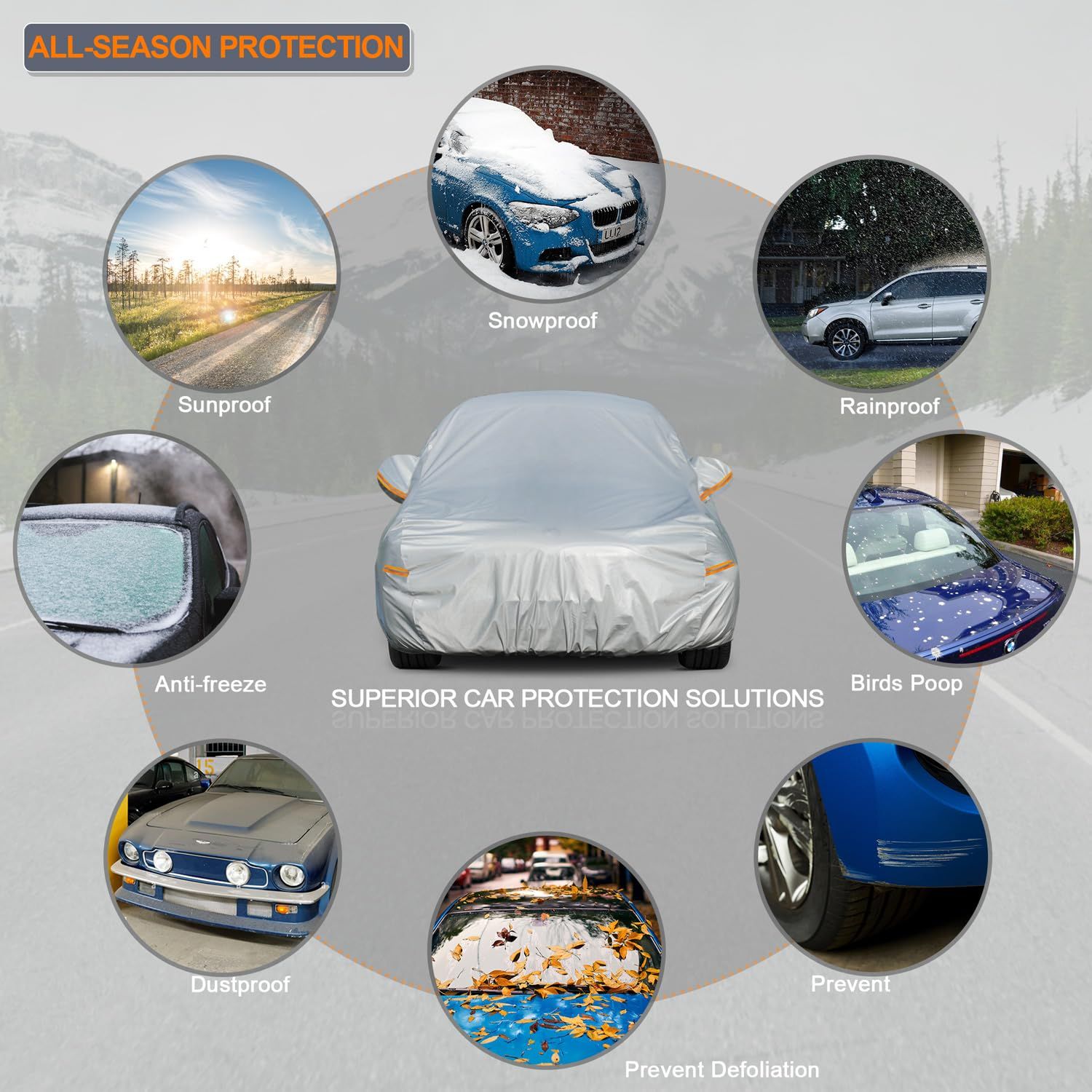 Car Cover Waterproof Breathable, Outdoor Full Cover Rain Sun UV Dust All Weather Protection, Universal Fit Most of car