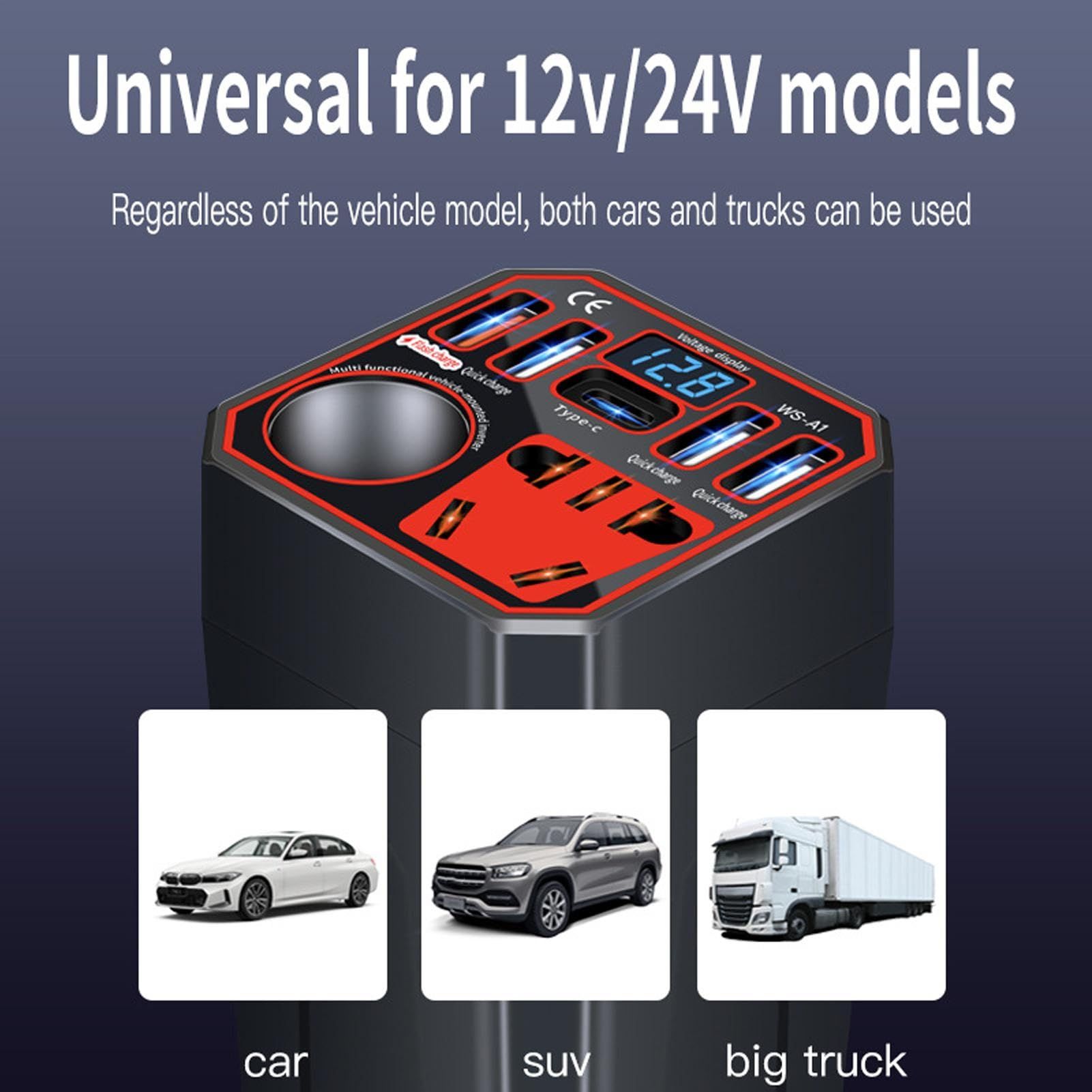 Power Inverter for Vehicle,Car Power Inverter,Multi-function Car Charger Adapter, Multi-function Multiport Converter Car Adapter Plug, Efficient Power Inverter for Vehicle
