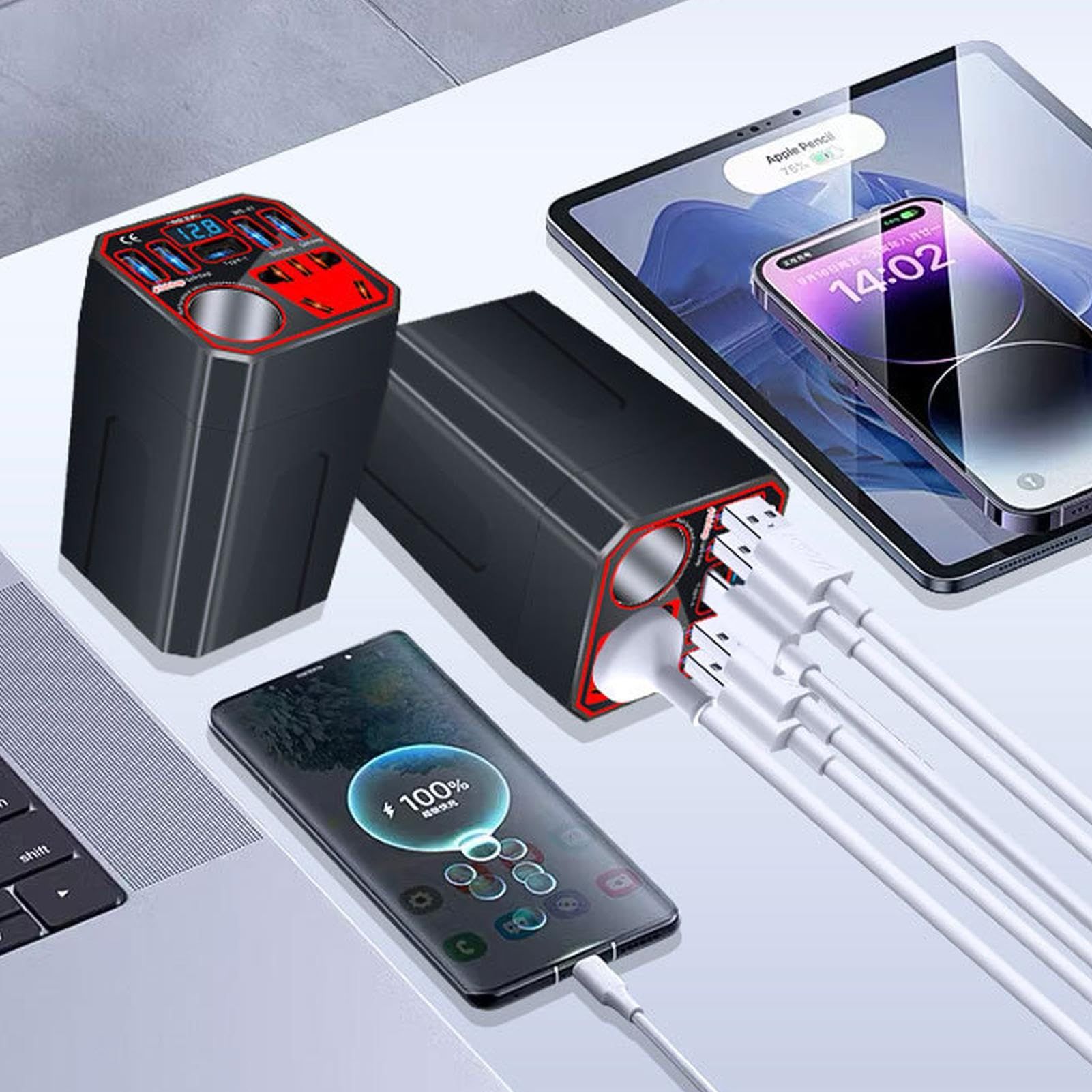 Power Inverter for Vehicle,Car Power Inverter,Multi-function Car Charger Adapter, Multi-function Multiport Converter Car Adapter Plug, Efficient Power Inverter for Vehicle