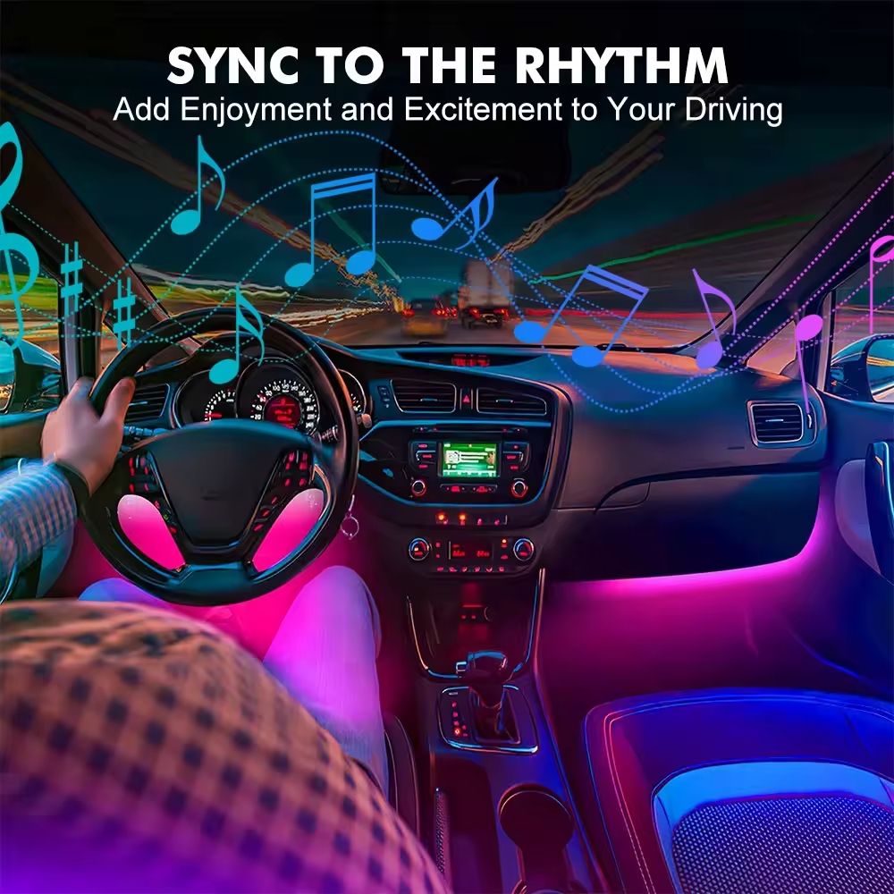 Car LED Light Strips 4pcs Car Interior Lights Music LED Atmosphere Light Kit 48 LEDs Light Strips with Sound-activated and Wireless Remote Control Lighting Accessories for Bluetooth APP Controller