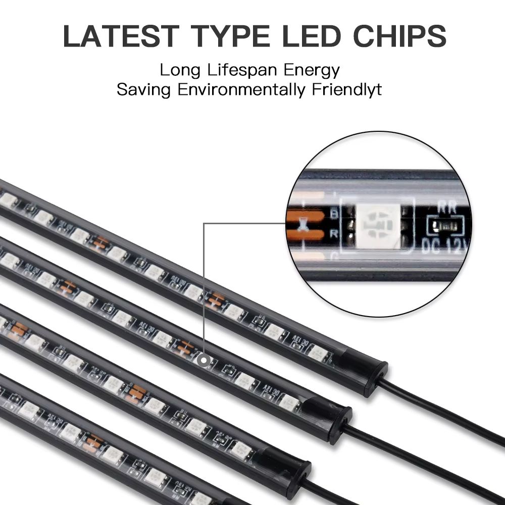 Car LED Light Strips 4pcs Car Interior Lights Music LED Atmosphere Light Kit 48 LEDs Light Strips with Sound-activated and Wireless Remote Control Lighting Accessories for Bluetooth APP Controller