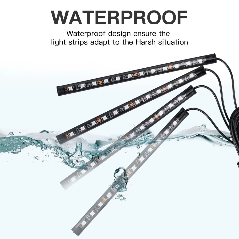 Car LED Light Strips 4pcs Car Interior Lights Music LED Atmosphere Light Kit 48 LEDs Light Strips with Sound-activated and Wireless Remote Control Lighting Accessories for Bluetooth APP Controller