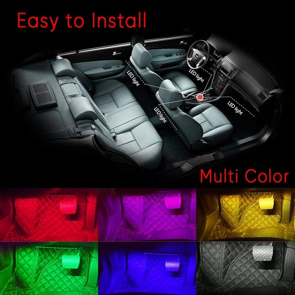 Car Interior Lighting LED Atmosphere Light, Car Strip Light Led Lights Interior Lighting USB Port Cars Charger Cars Light Bar with Remote Control, 4 in1 Waterproof Light Bar RGB Car Atmosphere Lights