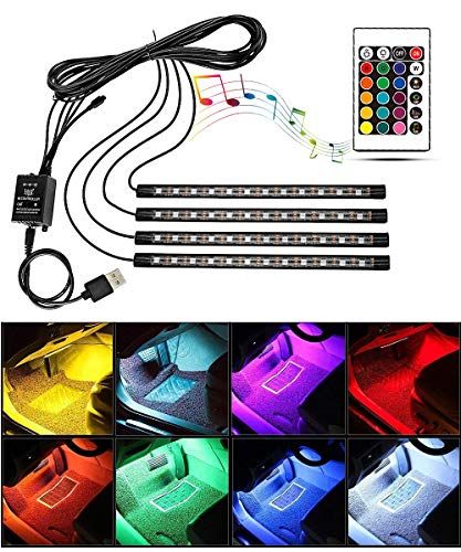 Car Interior Lighting LED Atmosphere Light, Car Strip Light Led Lights Interior Lighting USB Port Cars Charger Cars Light Bar with Remote Control, 4 in1 Waterproof Light Bar RGB Car Atmosphere Lights