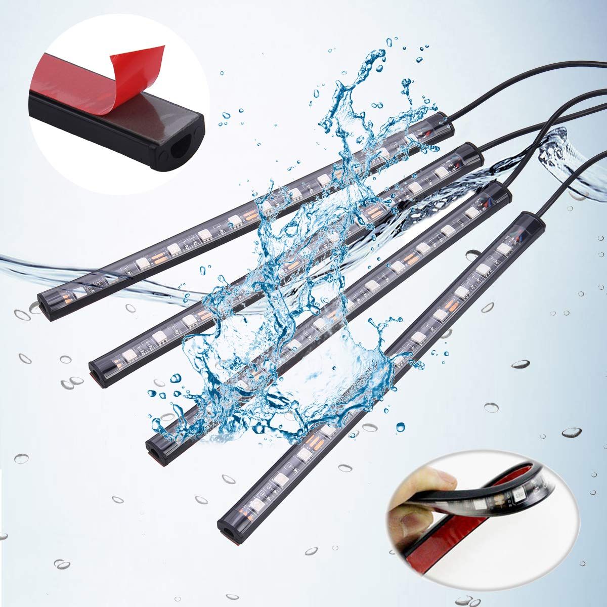 Car Interior Lighting LED Atmosphere Light, Car Strip Light Led Lights Interior Lighting USB Port Cars Charger Cars Light Bar with Remote Control, 4 in1 Waterproof Light Bar RGB Car Atmosphere Lights
